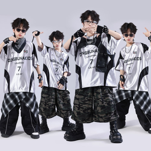街舞儿童潮服hiphop童装少儿服装男童架子鼓演出服嘻哈风迷彩套装