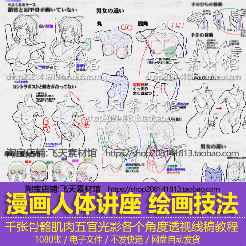 Pixiv漫画人体动态造型姿势肌肉衣服褶皱线稿手绘速写电子素材图