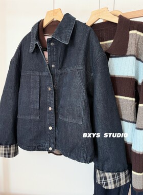 本巷衣涩翻领羽绒服牛仔外套上衣