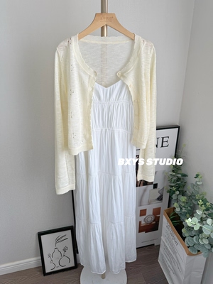 本巷衣涩夏新镂空针织开衫吊带裙