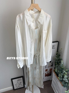 本巷衣涩2026年春夏季新款宽松衬衫上衣吊带连衣裙套装女含腰带