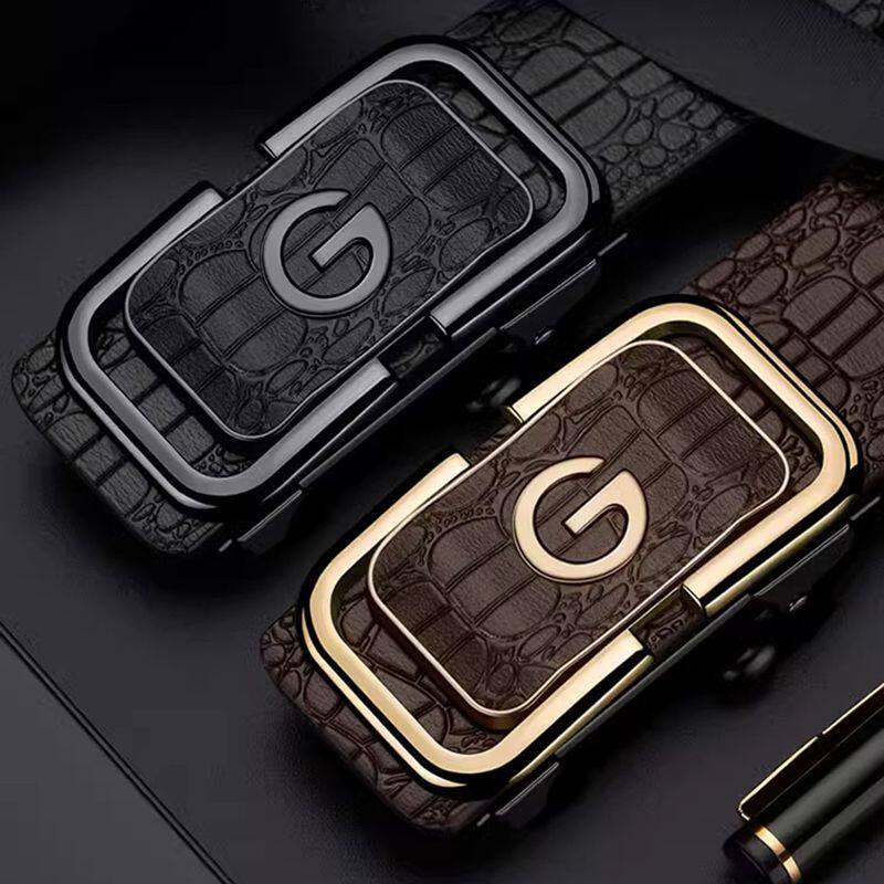 皮带男士高级感鳄鱼纹字母无牙内穿自动扣牛皮腰带男款百搭裤带男