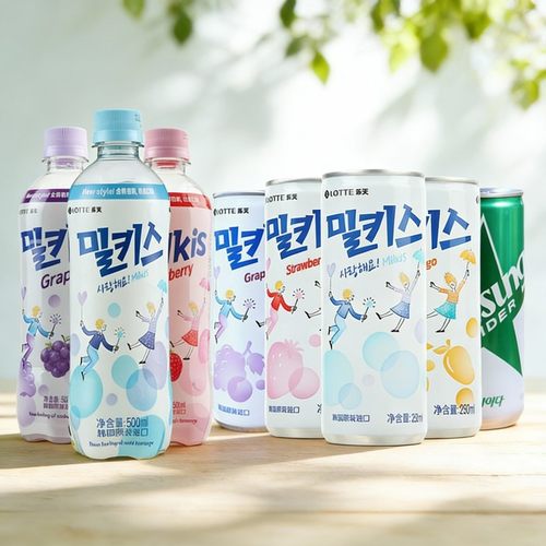 韩国进口乐天妙之吻milkis乳味碳酸饮料芒果葡萄草莓牛奶味汽水