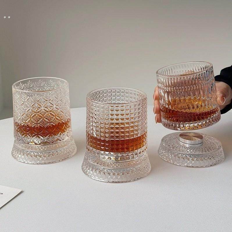 威士忌酒杯设计感小众洋酒杯网红转转杯水杯子玻璃杯啤酒杯喝水杯