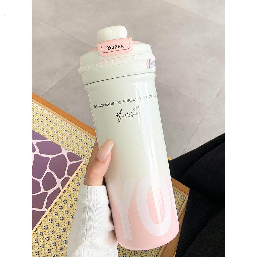 渐变保温杯女生大容量水杯女新款2025高颜值便携带吸管泡茶仓杯子
