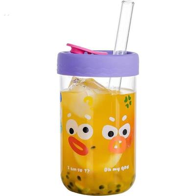奶茶杯子家用重覆使用高硼硅玻璃杯大容量水杯带粗吸管珍珠奶茶杯