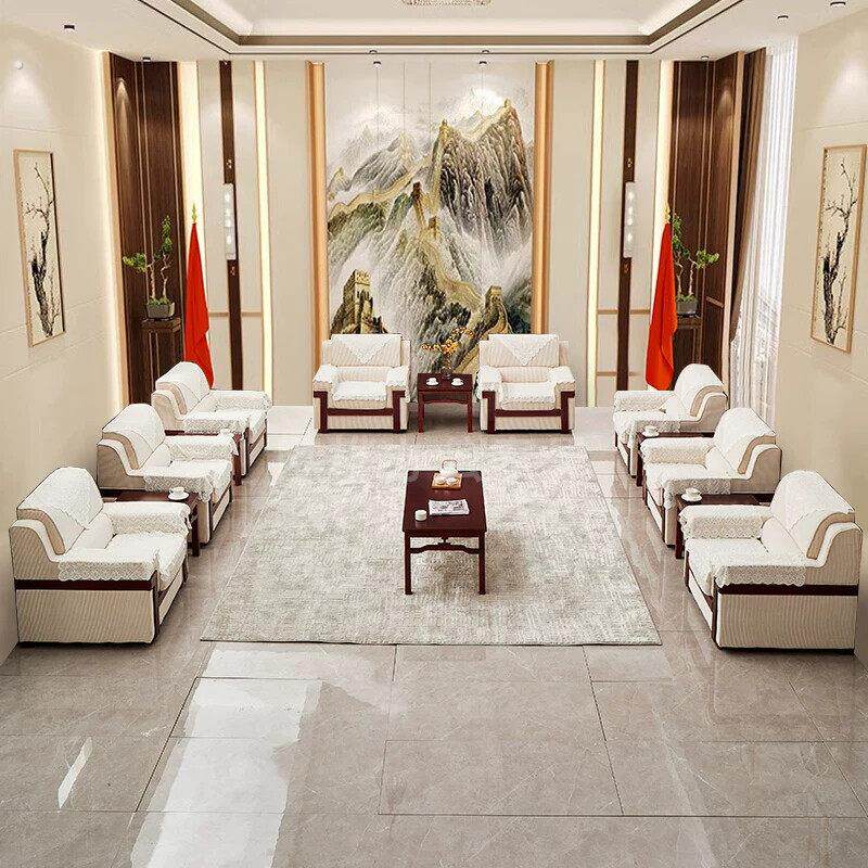 贵宾接待室会议沙发布艺可拆洗沙发行政办公沙发白色单人政府沙发