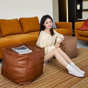 轻奢皮墩榻榻米地上坐垫客厅家用坐墩创意油蜡皮蒲团坐垫飘窗坐垫