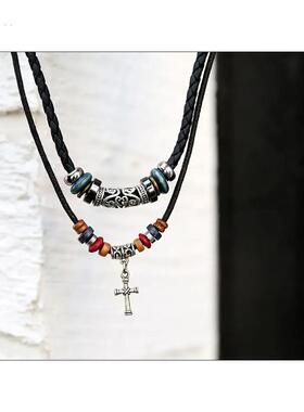 新中式异域民族风编绳项炼长款抽绳小众设计感锁骨炼覆古狼牙吊坠