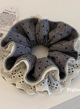 韩系格雷灰色波点蕾丝大肠发圈女高级感丸子头超大百搭发饰头绳