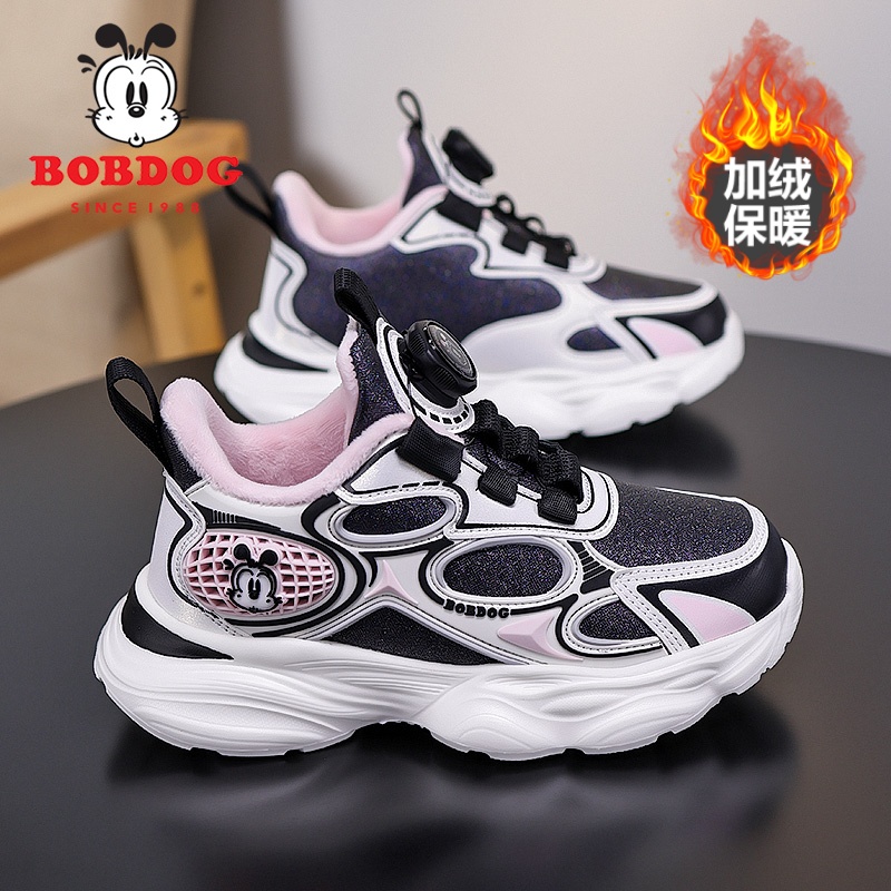 巴布豆女童棉鞋2025秋冬季新款皮面加绒保暖女孩子户外儿童运动鞋