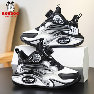 巴布豆童鞋男童运动鞋2026秋冬新款皮面防水中大童男孩儿童篮球鞋