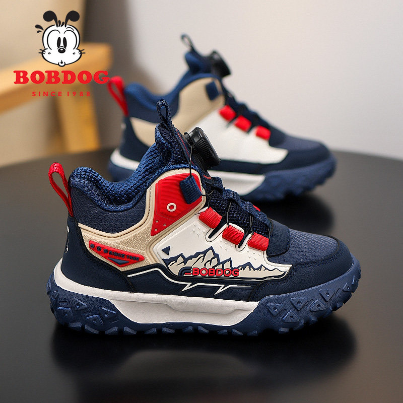 巴布豆童鞋男童运动鞋2025秋冬新款皮面防水中大童防滑儿童户外鞋