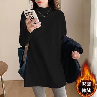 2026新款大码300斤女生春秋冬季卫衣胖妹妹遮肚德绒长袖宽松上衣