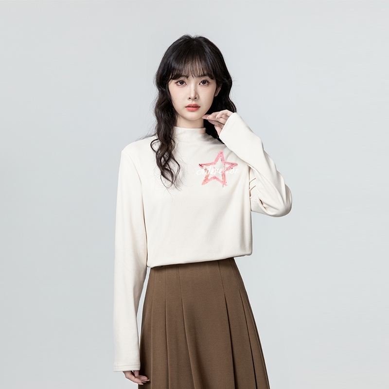 半高领德绒保暖打底衫女秋冬内搭加绒女士保暖显瘦春秋季长袖上衣