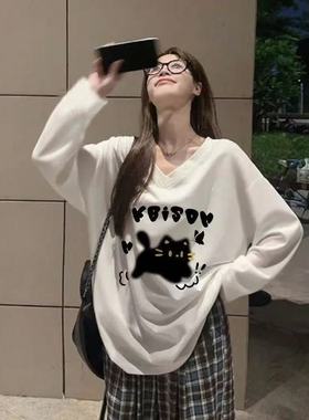 300斤大码胖mm德绒长袖女款春秋冬季女生长袖衫V领宽松女气质上衣