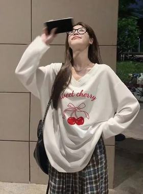 300斤大码德绒长袖女新款春秋冬季女生长袖衫V领宽松休闲韩版上衣