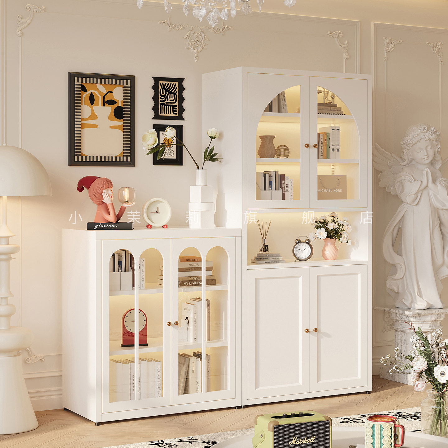 北欧书柜矮柜组合简约现代置物架铁艺储物柜多功能客厅展示柜书橱