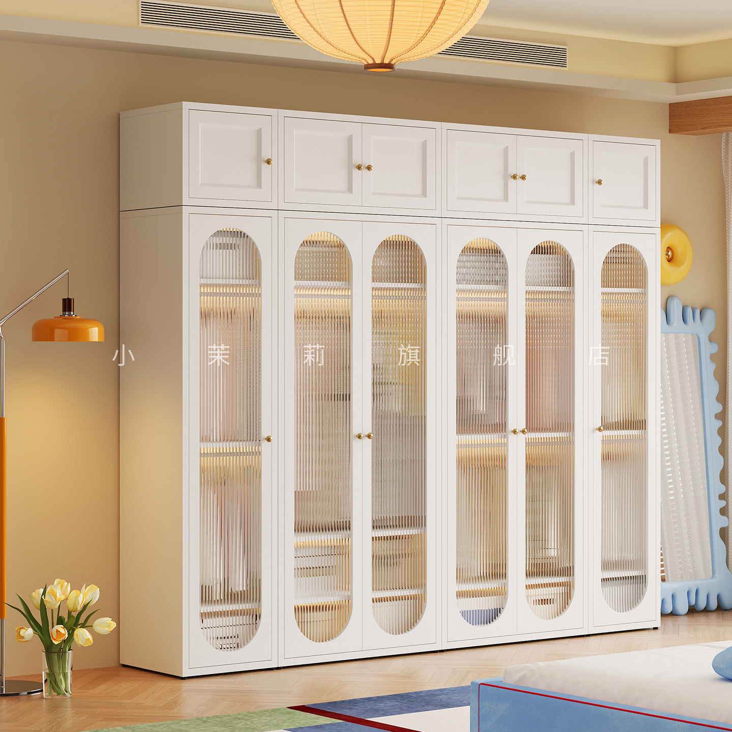 轻奢衣柜家用卧室现代简约铁皮大衣橱新款奶油风对开门储物收纳柜