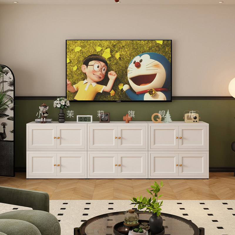 法式简约钢制落地电视柜家用储物收纳柜客厅中古风组合模块落地柜