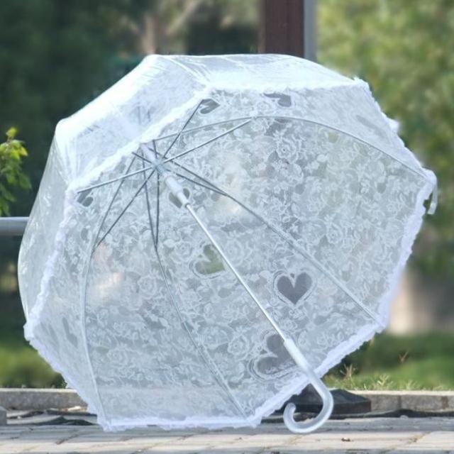花窗伞玫瑰爱心花边生菜伞仿蕾丝透明雨伞自动伞长柄伞新娘伞
