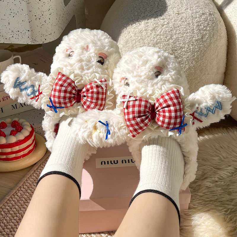 私房垂耳兔~可爱ins居家包跟棉鞋女冬季厚底加绒保暖毛毛棉拖鞋