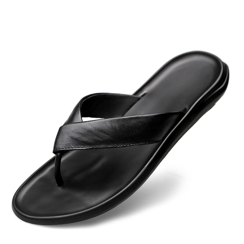 夏季头层牛皮夹脚人字拖鞋男士真皮软底外穿防滑夹板室外沙滩凉拖