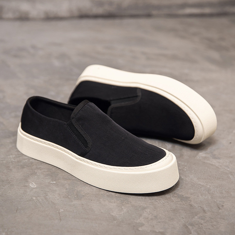 一脚蹬男鞋夏季2024新款透气休闲乐福鞋男士潮流百搭厚底增高布鞋