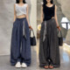 垂感气质显瘦直筒休闲裤 高级感天丝亚麻配丝巾高腰阔腿裤 女夏季