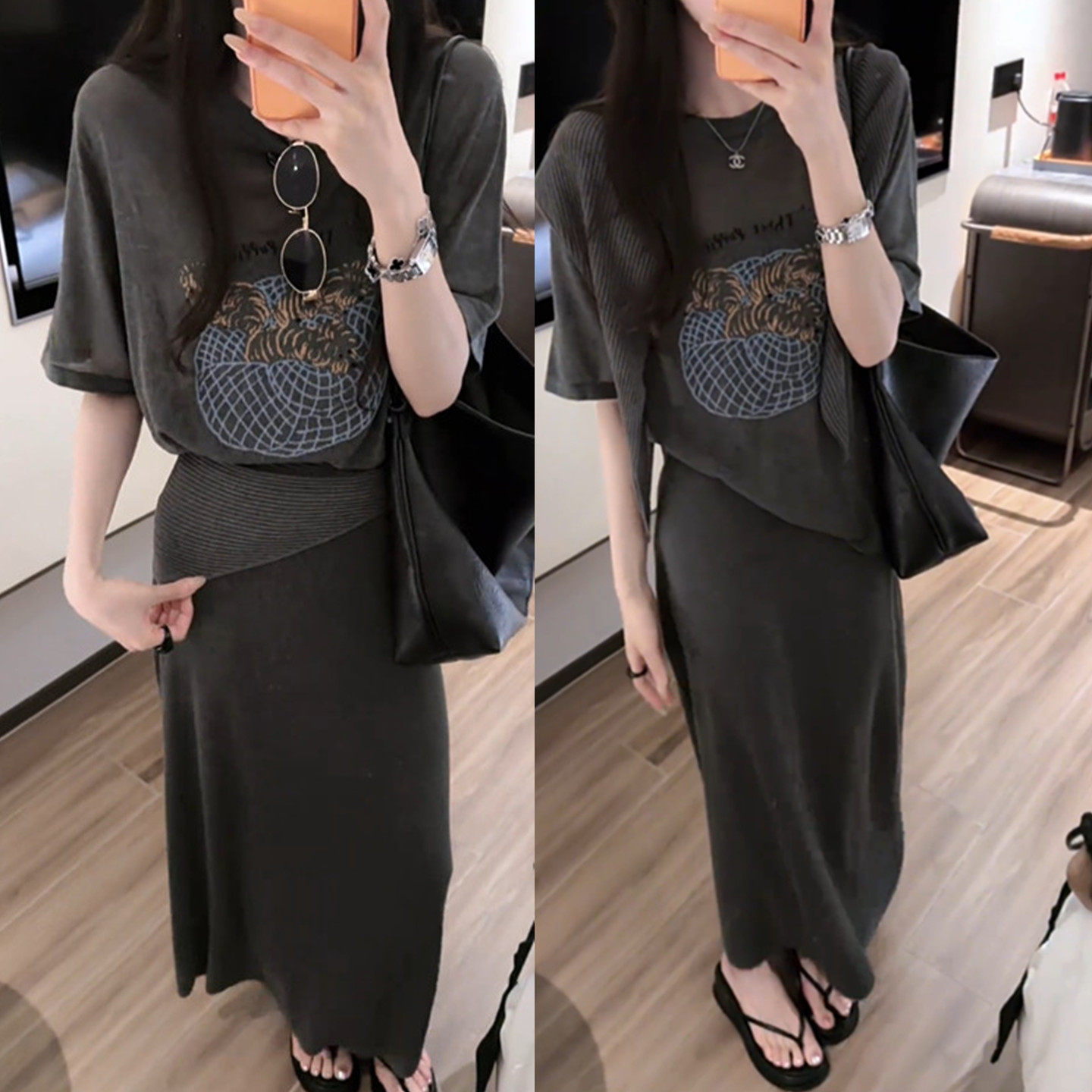 2026超火夏天穿搭一整套女韩系提花显瘦短袖T恤披肩半身裙三件套