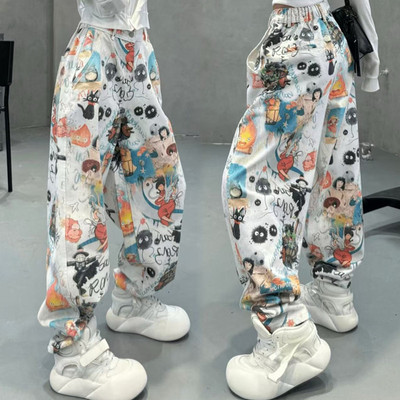 潮流美式街头漫画彩色涂鸦牛仔裤