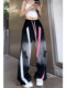 渐变色宽松遮肉松紧腰休闲裤 时尚 女秋季 高街设计感破洞拼接束脚裤
