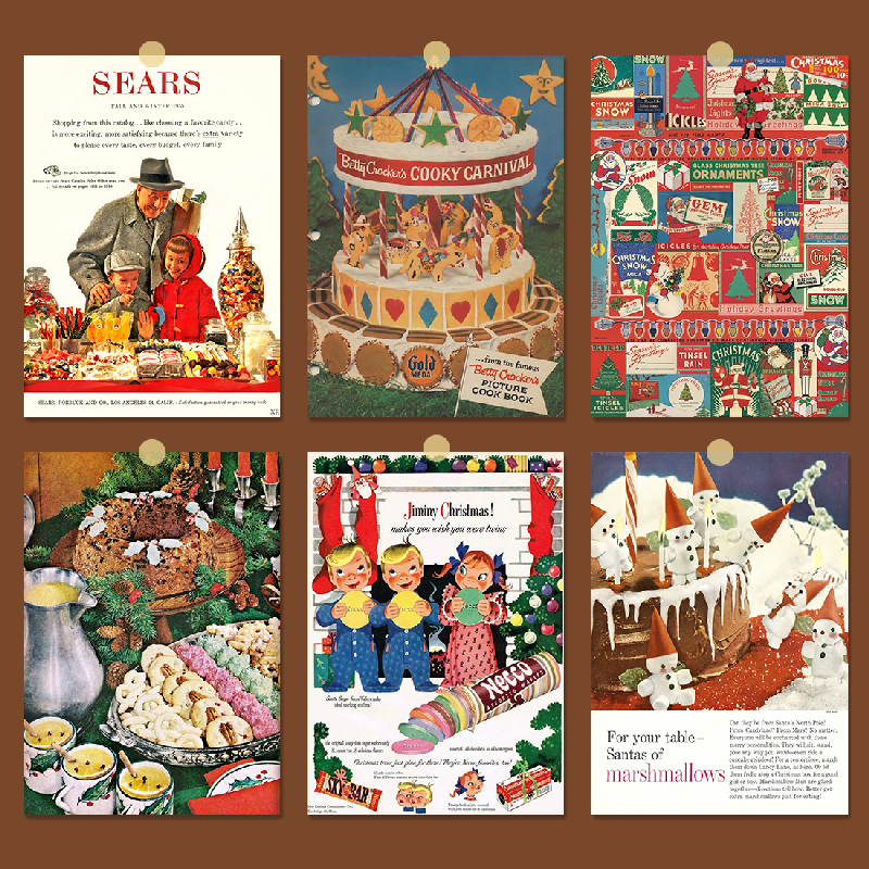 圣诞主题复古杂志海报 美式复古卡通 卧室工作室装饰不干胶贴纸