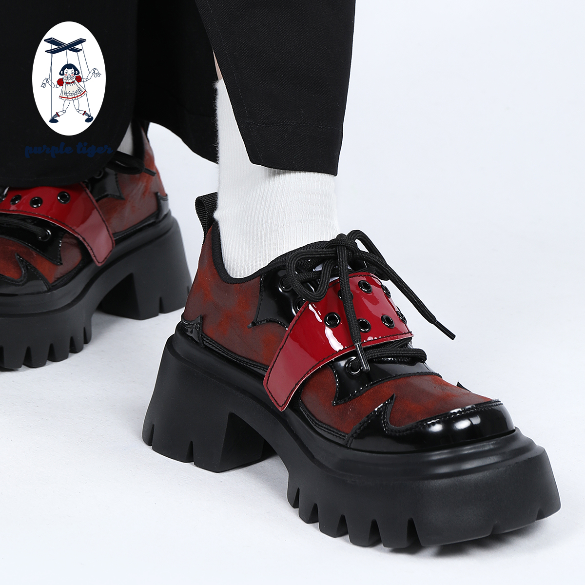 黑酷方头厚底鞋亚文化单鞋