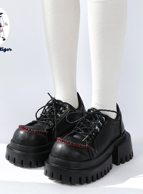 purple tiger【原创】暗黑休闲风拼接小皮鞋2025增高百搭厚底单鞋
