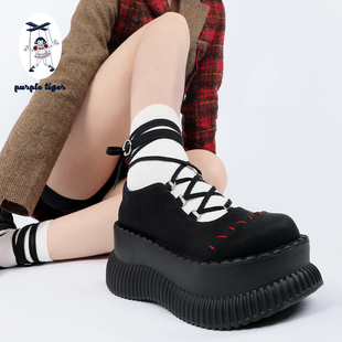 tiger 交叉绑带玛丽珍小皮鞋 原创 新款 小众设计厚底鞋 purple