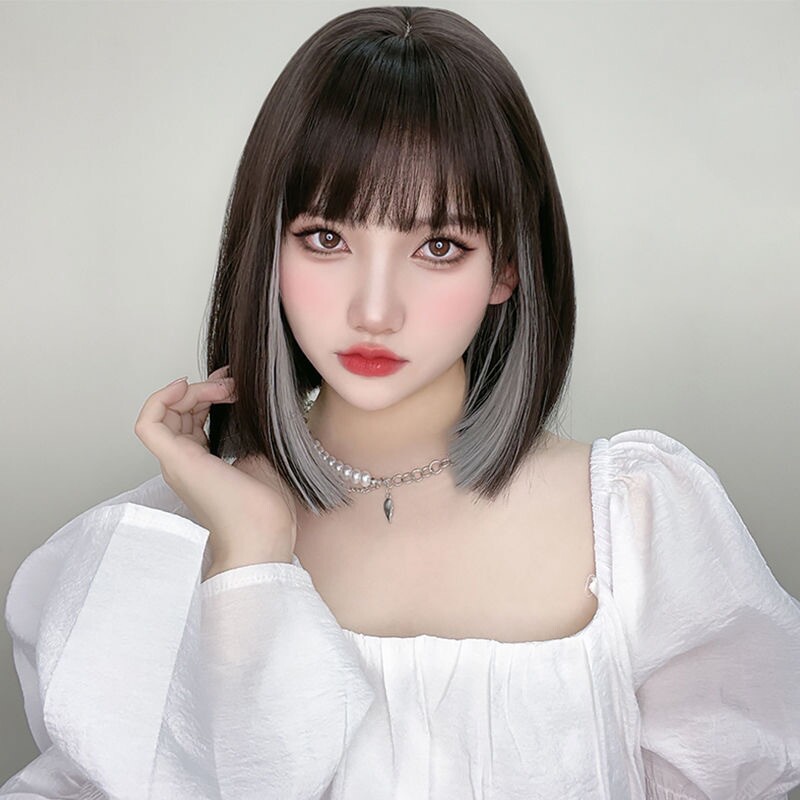 假发女短直发lisa同款挂耳染锁骨发型bobo头自然全头套式现货批发