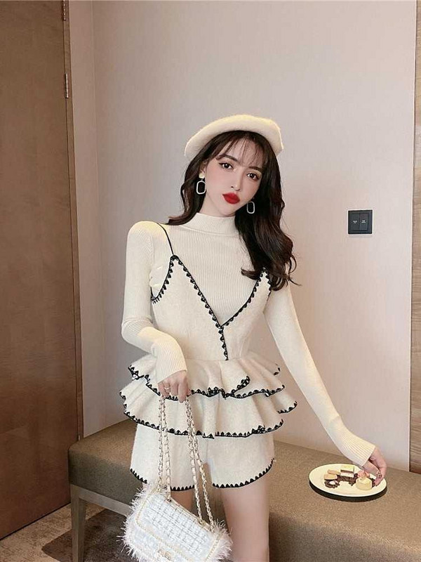 秋小个子秋冬装三针织装新款女装打底网红修身高腰阔腿件套短裤爆