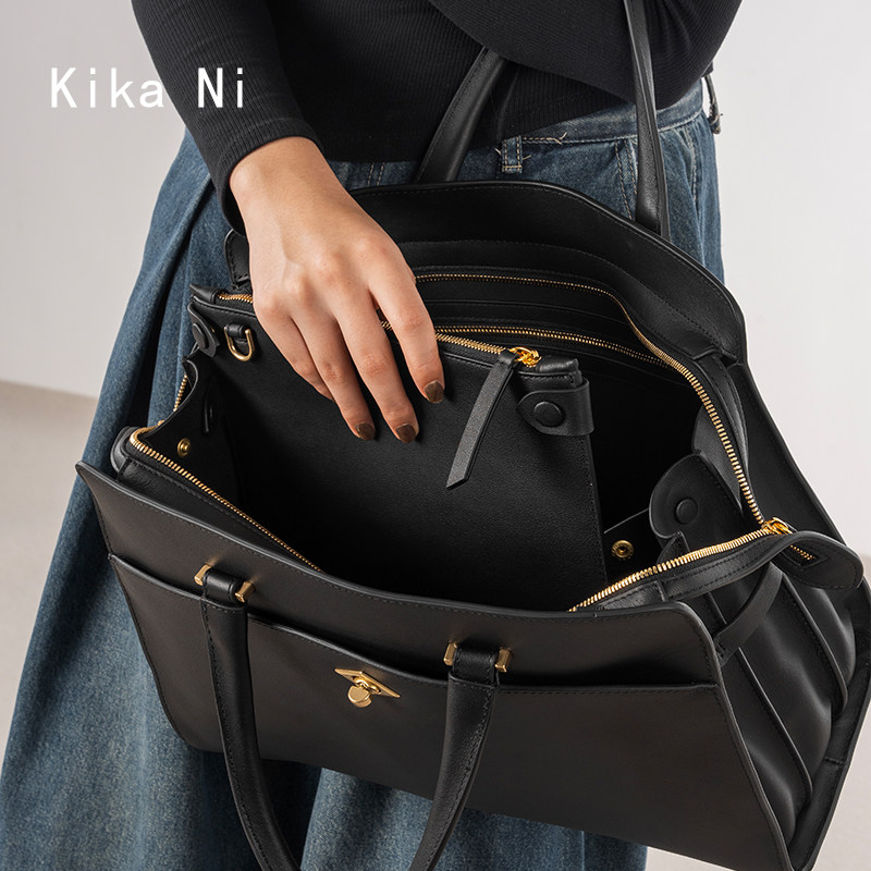 kikani 公文包女士高级感大容量通勤手提电脑包头层牛皮杀手包女