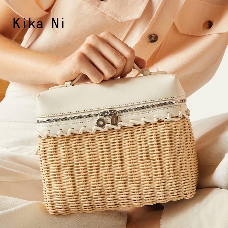 kikani藤编野餐休闲风手提单肩包