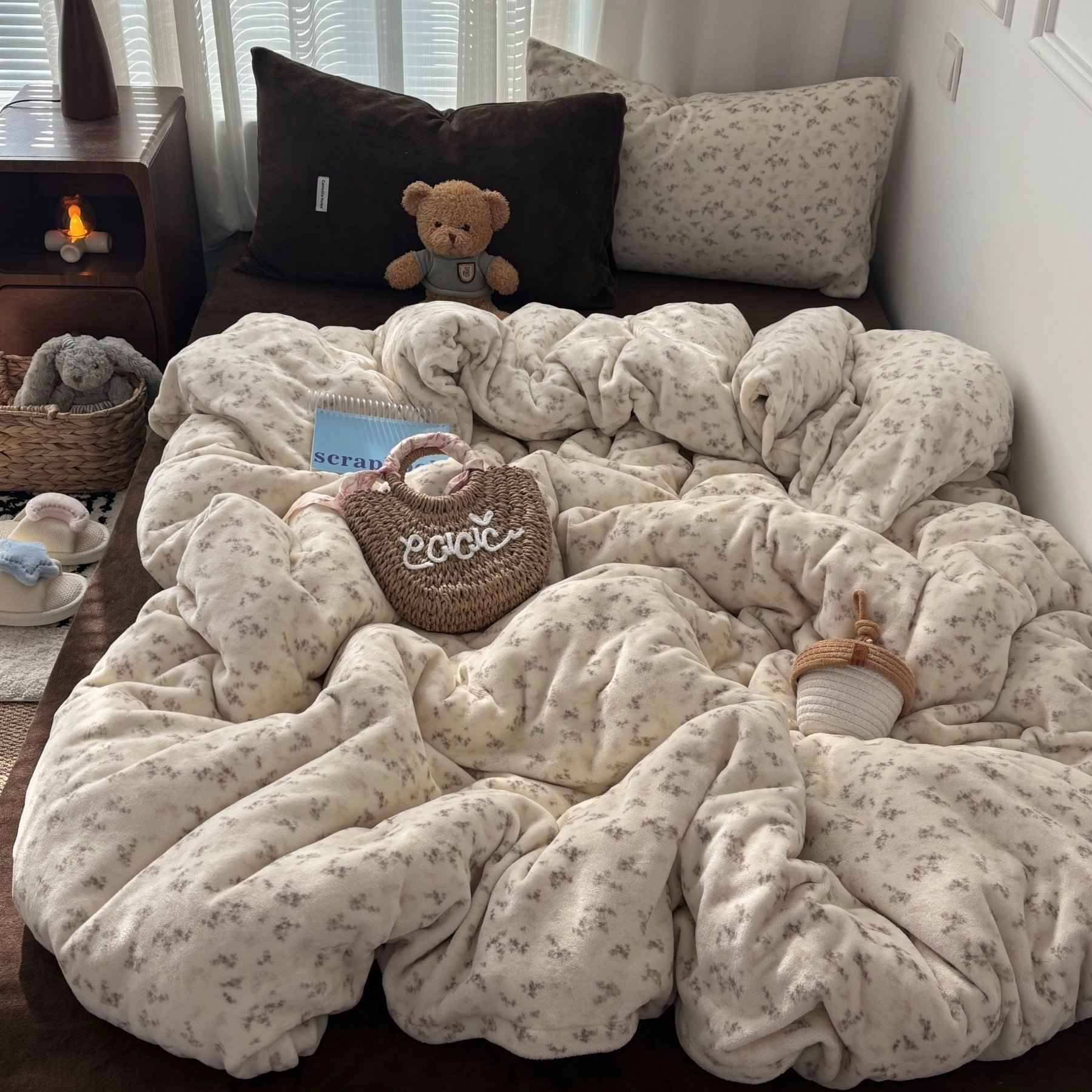 中古风碎花秋冬舒适牛奶绒四件套