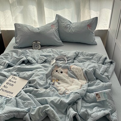 少女奶猫贴布绣夏被四件套空调被