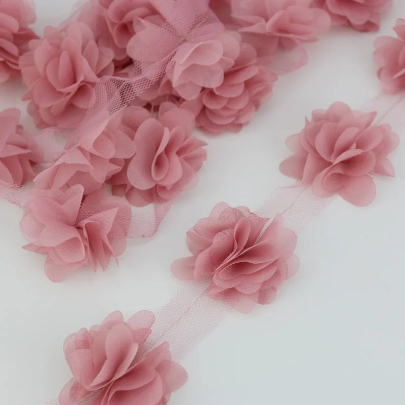 (60 pieces/lot) pink petal Chiffon lace fabric Webbing Decor