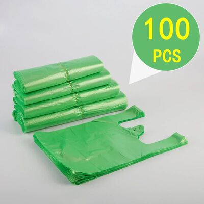 100PCS Green Plastic Packaging Bags with Handle Vest Bag Sup