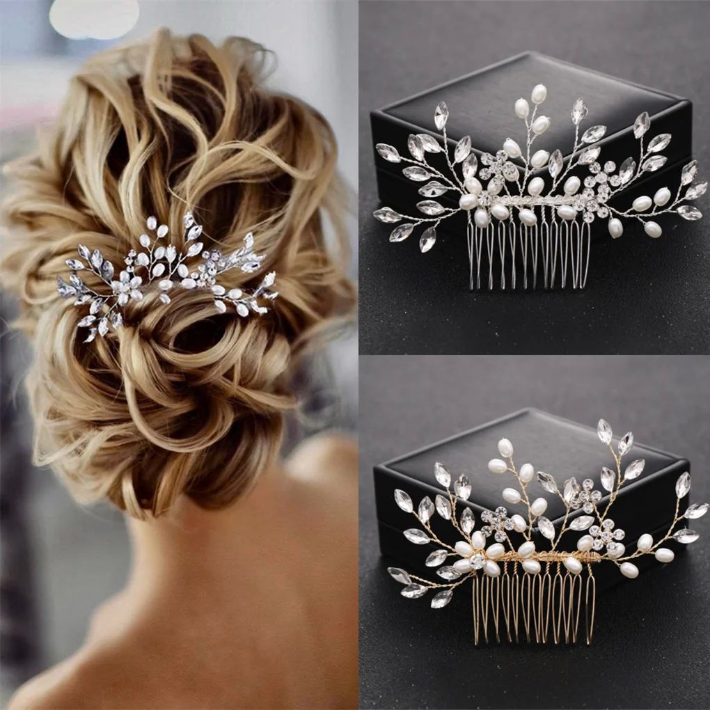 1pc bridal headdress handmade pearl crystal hair comb weddin