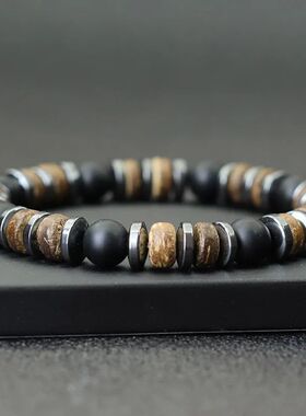 New Vintage Men Bracelet Stone Natural Wooden Braclet Homme