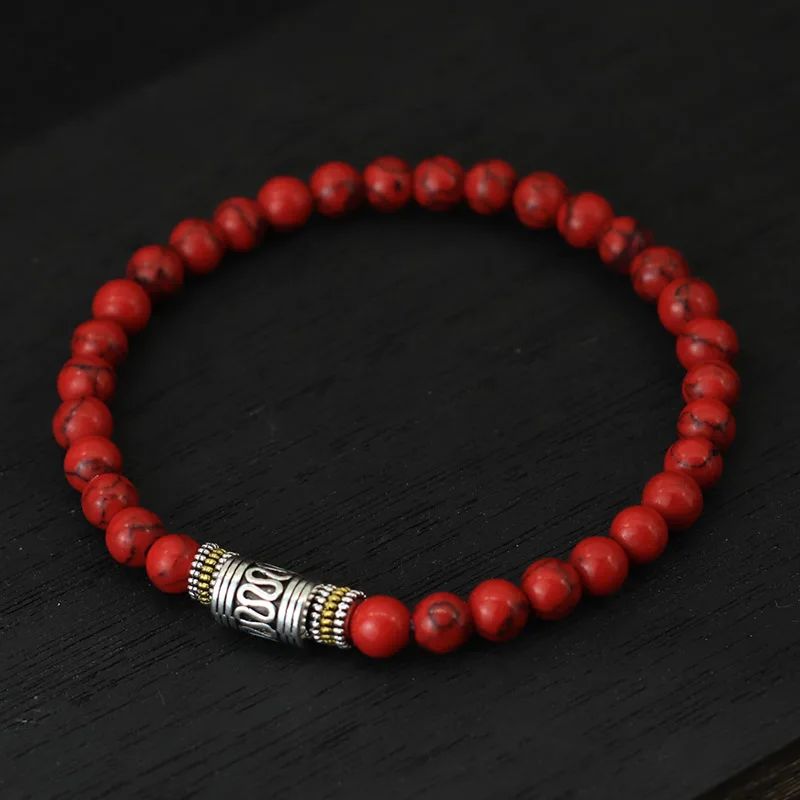 Minimalist 6mm Natural Stone Bracelet Unisex Sanskrit Yoga M
