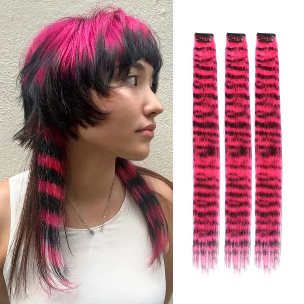 3pcs/set Stripe Printed Hair Colorful Long Straight Hair Pie