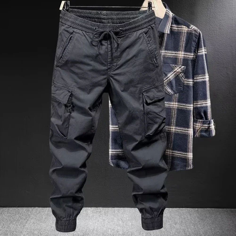 Solid Cargo Pants for Men Casual Loose Fit Ankle Banded Trou