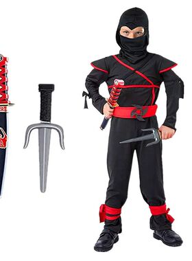 Red Ninja Costume Boy Halloween Japanese Samurai Costume Kid